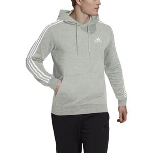 Adidas Essentials Fleece Grey 3-Stripes Men's Sweatshirt Hoodie Size X-Large
